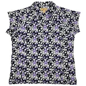 Sport Haley Polo Shirt Womens Large Geometric Circle Quarter Zip Tennis Golf